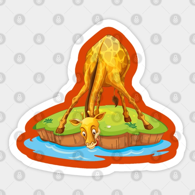 Giraffe Drinking Sticker by Mako Design 